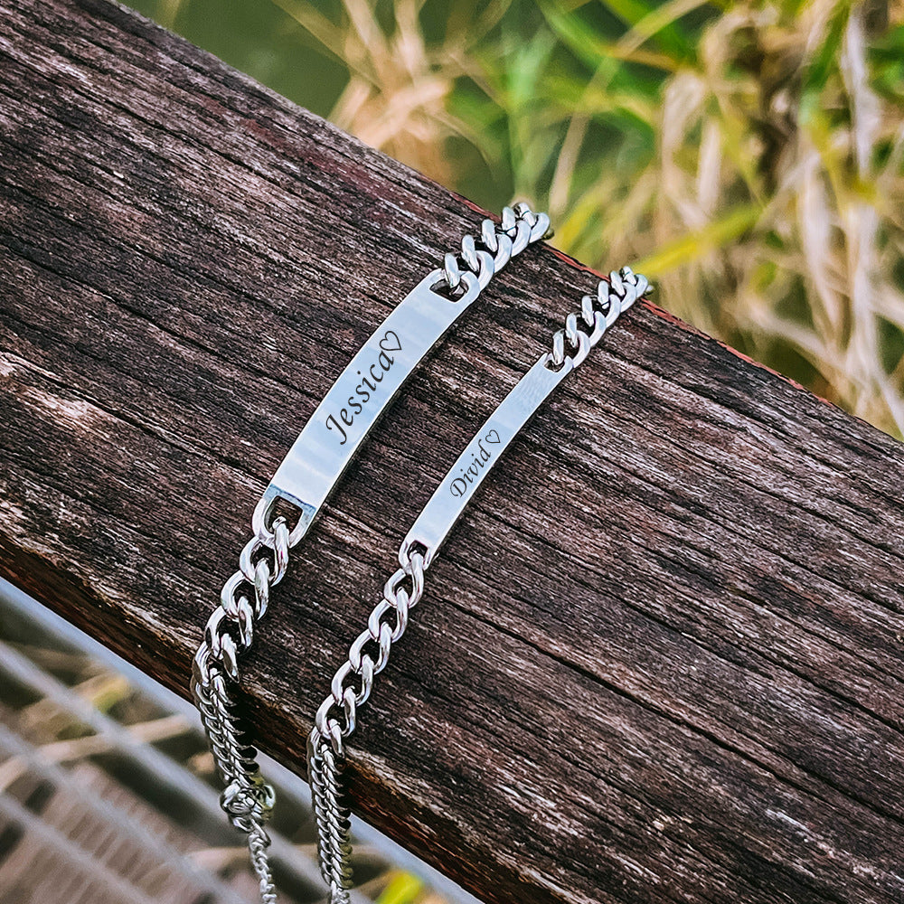 Couples Names Engraving Bracelet Set